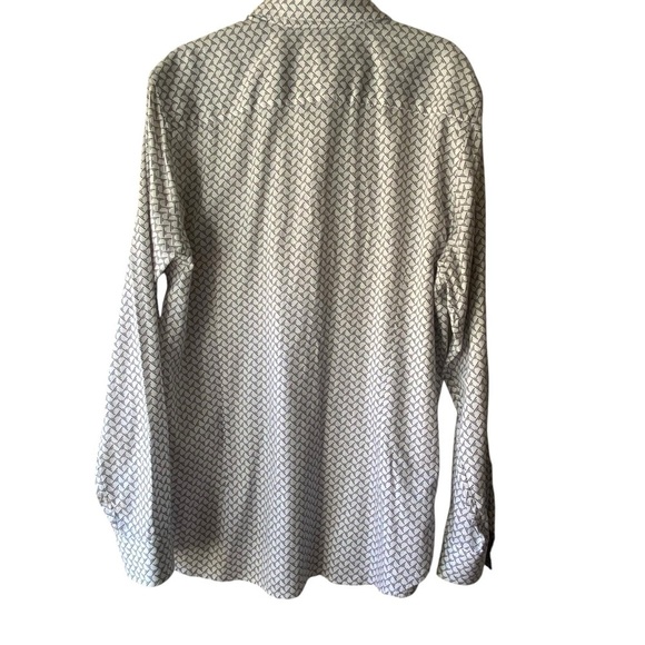 Ted Baker London Button Down Wrinkle Free White Patterned Longsleeve Shirt SZ L - Picture 2 of 10